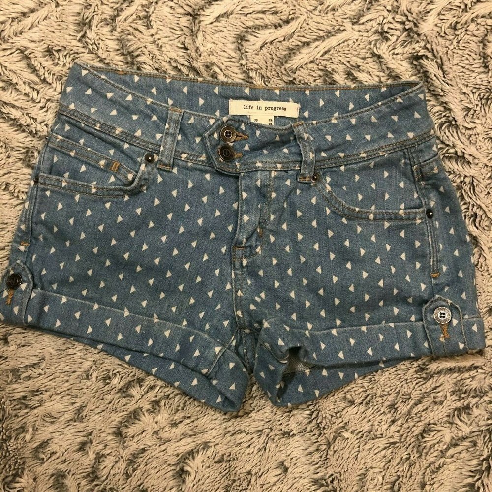 Life In Progress Womens Jean Double Button Cuffed Tab Shorts Size 24